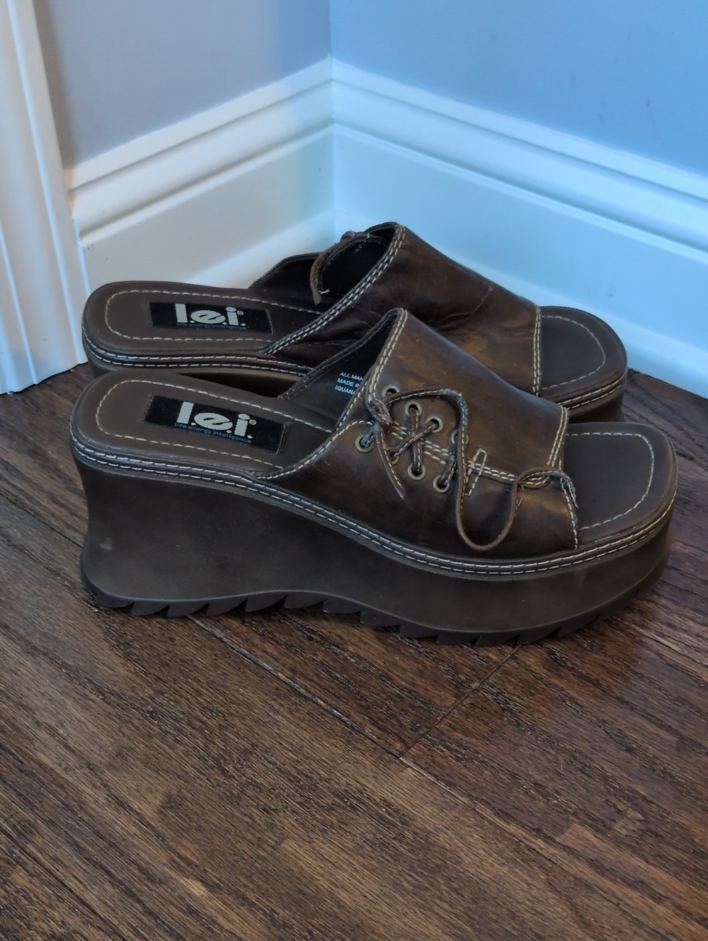 VTG Y2K 90s Brown Faux Leather Chunky Platform Sandals Size 10